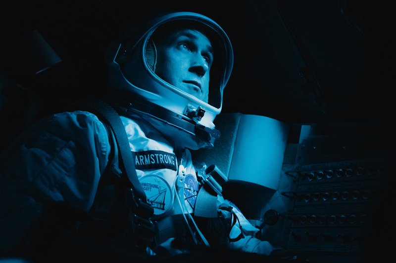 This image released by Universal Pictures shows Ryan Gosling in a scene from &quot;First Man.&quot; (Daniel McFadden/Universal Pictures via AP)