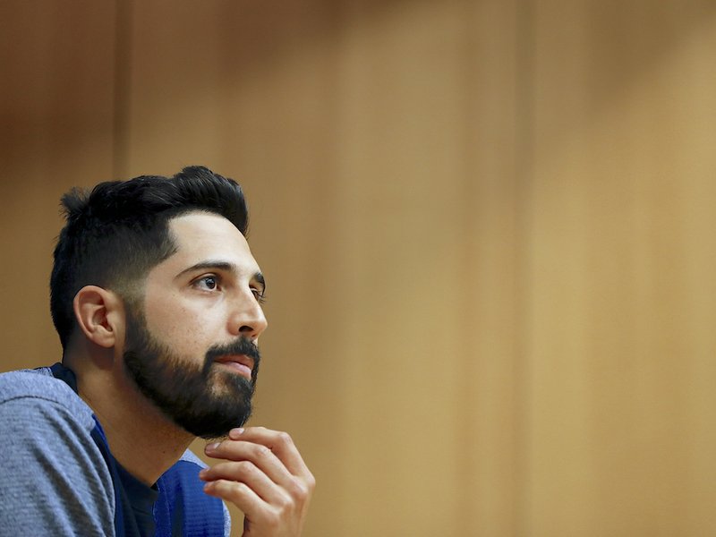 The Associated Press LIGHTS ON: Brewers pitcher Gio Gonzalez answers questions at a news conference Thursday in Milwaukee for today's Game 1 of the National League Championship Series against the Los Angeles Dodgers.