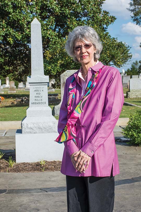 Carol Powers of Conway stands by the obelisk that she and her late husband, Charles, donated for the columbarium in the Oak Grove Cemetery. The columbarium will be dedicated at 3 p.m. Oct. 21, followed by a performance, Gone, But Not Forgotten, by Conway High School students.