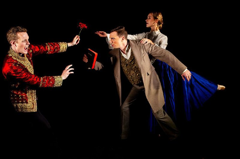 Paul Tillman (left), Toby Lewellen and Meredith Loy head up the cast of Ballet Arkansas’ Dracula, on stage today at the University of Central Arkansas in Conway. 
