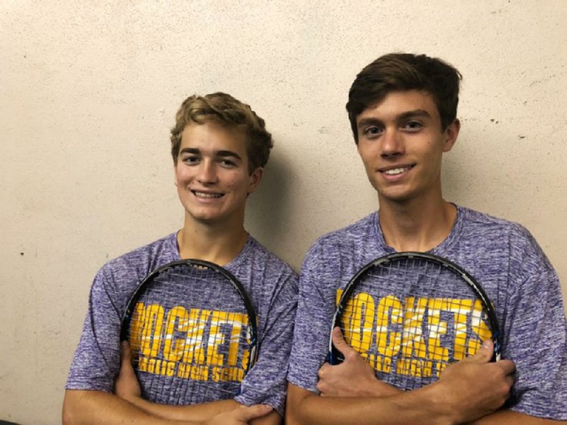 Little Rock Catholic seniors Henry Nolan (left) and Steven Weeks will wrap up their high school careers today at the boys Overall tennis tournament at the Burns Park Tennis Complex in North Little Rock.