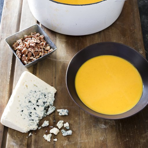 This undated photo provided by America's Test Kitchen in September 2018 shows 11th-hour harvest pumpkin soup in Brookline, Mass. This recipe appears in the cookbook "All-Time Best Soups." 