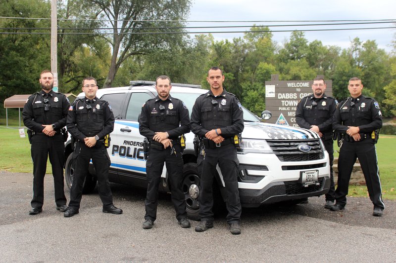 MEGAN DAVIS/MCDONALD COUNTY PRESS Deputies with the Anderson Police Department include A. Miller (left), Chris Sutherland, A. Lemon, Chief Seth Daniels, M. Willet and M. Moore.