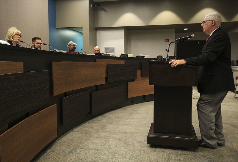 Steven Gast, superintendent of schools operated by Responsive Education Solutions in Arkansas, answers questions Thursday before the state Charter Authorizing Panel about his organization’s plans for Quest Academy of West Little Rock and Northwest Arkansas Classical Academy. 