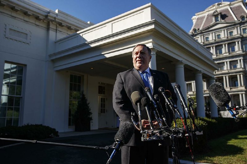 Secretary of State Mike Pompeo speaks with reporters Thursday about the death of journalist Jamal Khashoggi, after meeting with President Donald Trump at the White House. 