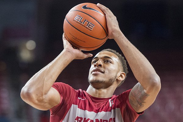 Arkansas center Daniel Gafford shoots the ball during an exhibition game Friday, Oct. 19, 2018, in Fayetteville. 