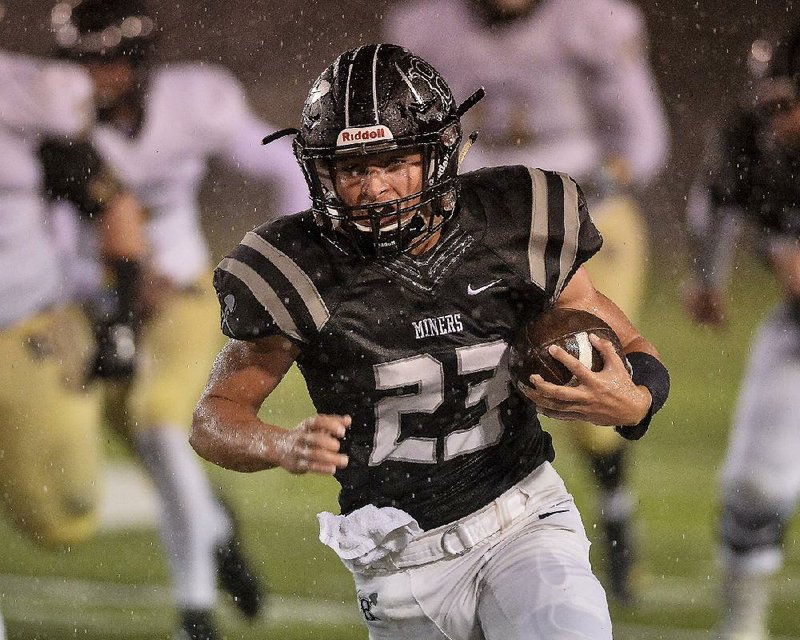 Bauxite running back Dawson Dabbs rushed 30 times for 265 yards and 2 touchdowns in the Miners’ 41-35 victory over Joe T. Robinson on Friday night in Bauxite.
