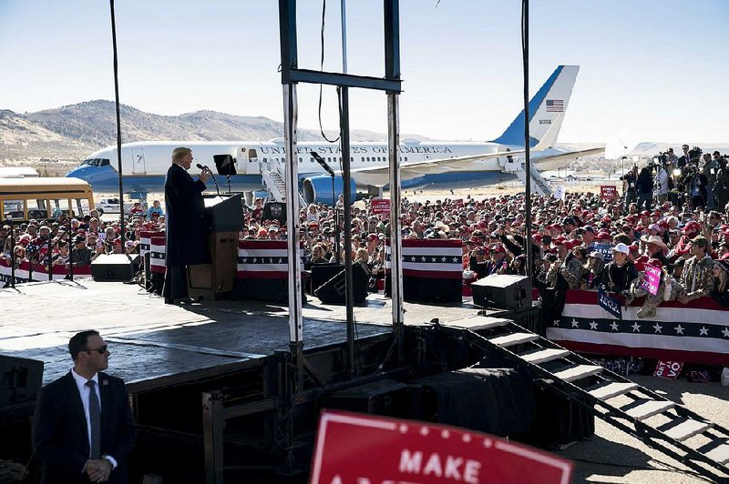 President Donald Trump addresses a campaign rally Saturday at Elko Regional Airport in Elko, Nev. Trump announced Saturday that he planned to terminate the 1987 Intermediate-Range Nuclear Forces Treaty with Russia, saying Russia has been violating it for years. “And we’re not going to let them violate a nuclear agreement and go out and do weapons, and we’re not allowed to,” he said. 