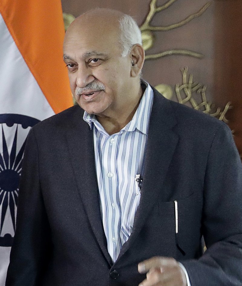 FILE - In this Dec. 19, 2016 file photo, Indian Junior Foreign Minister M.J. Akbar is seen before a delegation level meeting with his Czech counterpart in New Delhi, India. M.J. Akbar, India's junior external affairs minister, resigned Wednesday, Oct. 18, 2018, amid accusations by 20 women of sexual harassment during his previous career as one of the country's most prominent news editors, becoming the most powerful man to fall in India's burgeoning #MeToo movement. (AP Photo/Manish Swarup, File)