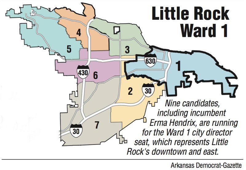 A map showing the location of Little Rock Ward 1