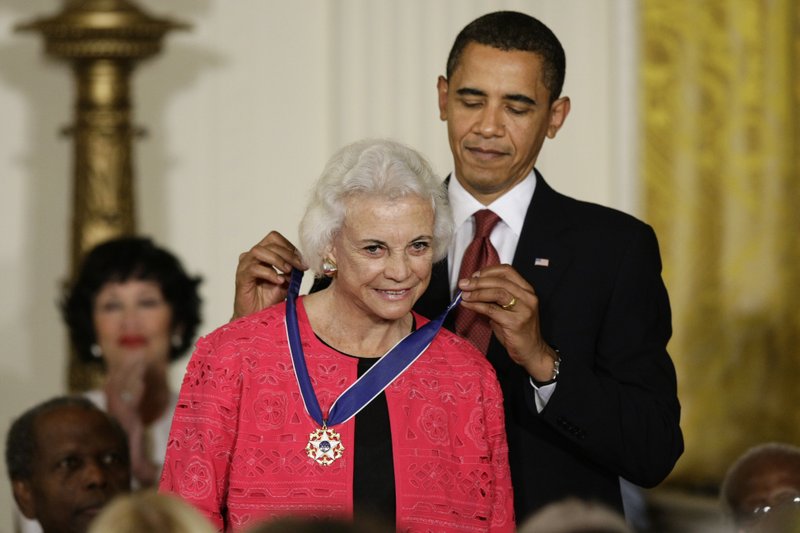 The Associated Press FULLY RETIRED: In this Aug. 12, 2009, file photo, President Barack Obama presents the 2009 Presidential Medal of Freedom to Sandra Day O'Connor. O'Connor has stepped back from public life. The nation's first female Supreme Court justice had for more than a decade after leaving the court in 2006 kept up an active schedule. She served as a visiting federal appeals court judge, spoke on issues she cared about and founded her own education organization. But the 88-year-old is now fully retired.