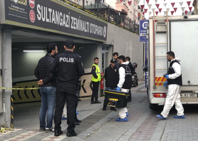 Turkish crime-scene investigators enter an underground car park, where a Saudi where authorities earlier found a vehicle belonging to the Saudi Consulate, in Istanbul, Monday, Oct. 22, 2018. Police have arrived at the park, where the car , according to news reports, was left two weeks ago. Investigators looking into the disappearance of Saudi journalist Jamal Khashoggi had last week searched other consulate vehicles, along with the consulate building and the consul general's residence.(AP Photo/Mehmet Guzel)