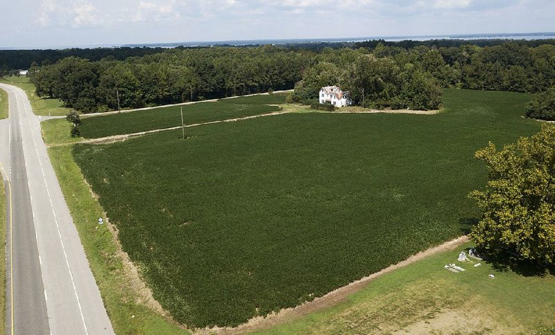 A farmhouse sits surrounded by soybean fields in September in Locust Hill, Va. U.S. shipments of soybeans to Iran have increased significantly since July.