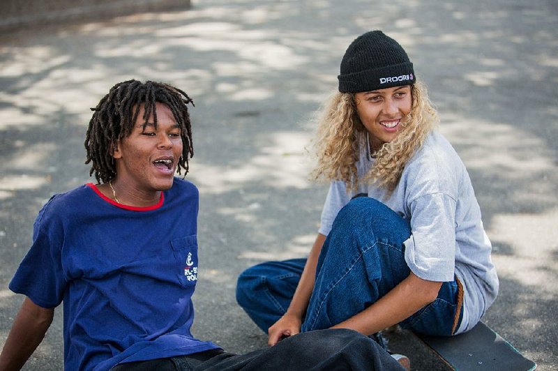 In Jonah Hill’s Mid90s, Ray (Na-kel Smith, left) is the supremely talented leader of a skateboard posse that includes his friend (Olan Prenatt), who goes by an obscene nickname designed to thwart newspaper caption writers. 