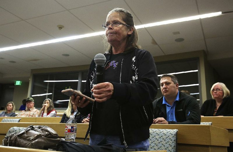 Lorna Knox of Cabot speaks Friday to the Arkansas Medical Marijuana Commission about her wish that the drug would soon be available for patients.