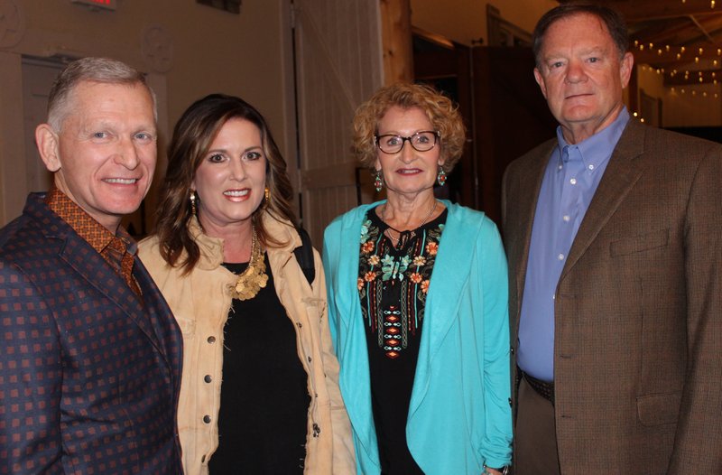 NWA Democrat-Gazette/CARIN SCHOPPMEYER Kim and Karen Esaew (from left) visit with Debby and Chris Weiser, 2018 Gentleman of Distinction, at the event's VIP reception Oct. 18. The 15th annual Bill Fleeman Gentlemen of Distinction to benefit Hope Cancer Resources will be Nov. 2 at the John Q. Hammons Center in Rogers.