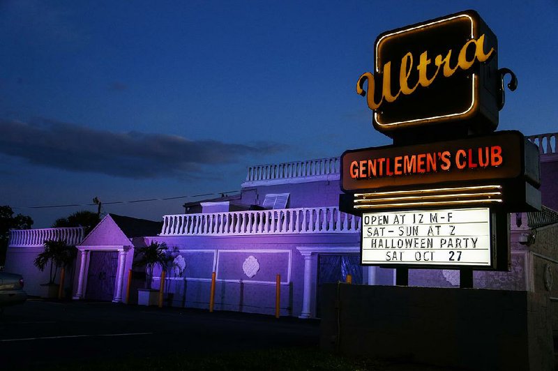 Ultra Gentleman’s Club in West Palm Beach, Fla., is shown Friday. Cesar Sayoc, who was identified as the person who sent pipe bombs to prominent critics of President Donald Trump, worked as a disc jockey and floor bouncer at the establishment for two months.
