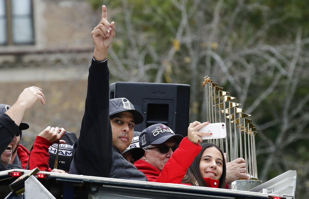 Alex Cora + Daughter Hit With Beer @ WS Parade