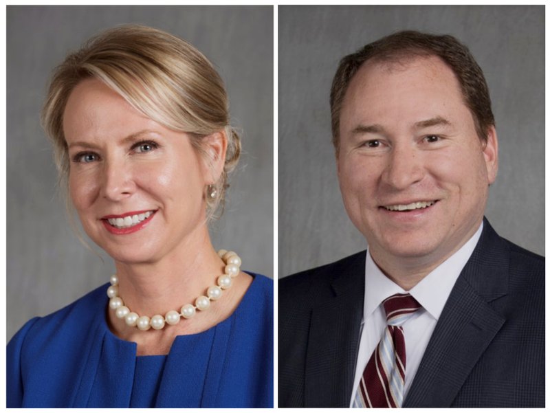 FILE - This combination of undated, file photos provided by the Arkansas Secretary of State's office shows from left, Arkansas Supreme Court Justice Courtney Goodson and David Sterling, her opponent for a position on the Arkansas Supreme Court in the November 2018 election. (Arkansas Secretary of State via AP, File)