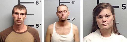 BENTON COUNTY JAIL Jacob Mills (left), 25, of Hiwasse, Trevor Meeker, 27, of Centerton, and Jennifer Parks, 27, of Bentonville, were taken into custody and transported to the Benton County Jail following a chase near Gravette on Oct. 30.