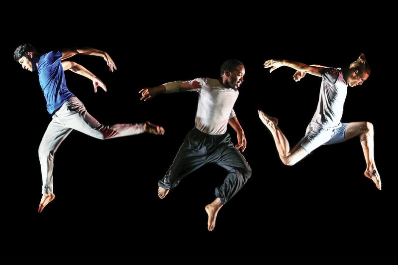 UA Little Rock dance majors (from left) Yannick Ibanez, LaDarius Doaks and Travis Clark rehearse for Dance Harvest