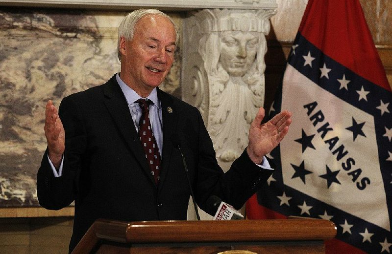 FILE - Gov. Asa Hutchinson is shown in this Nov. 7, 2018 file photo.