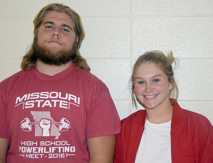 Rick Peck/Special to McDonald County Press Elliott Wolfe (left) and Kylie Helm have been selected as McDonald County High School's winners in the Wendy's High School Heisman Scholarship Competition.
