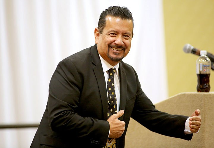 NWA Democrat-Gazette/DAVID GOTTSCHALK Richard Montanez, vice president of multicultural marketing at PepsiCo, speaks Thursday at the Northwest Arkansas Workforce Summit presented by the Springdale Chamber of Commerce at the Holiday Inn in Springdale. Montanez, the keynote speaker, was working as a janitor when he came up with the idea for Frito-Lay's best-selling product Flamin' Hot Cheetos. Frito-Lay is a subsidiary of PepsiCo.