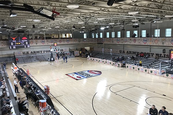 View from above the playing floor in Soto Gym on Fort Bliss, host of the 2018 Armed Forces Classic.