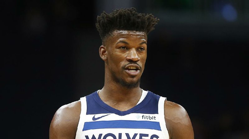 Minnesota Timberwolves' Jimmy Butler plays against the Indiana Pacers in the first half of an NBA basketball game Monday, Oct. 22, 2018, in Minneapolis. 