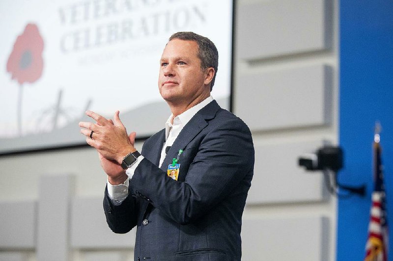 Doug McMillon, Walmart president and chief executive officer, announced the retailer’s initiative to hire more spouses of active-duty military personnel during a news conference Monday at Walmart’s Bentonville headquarters. 