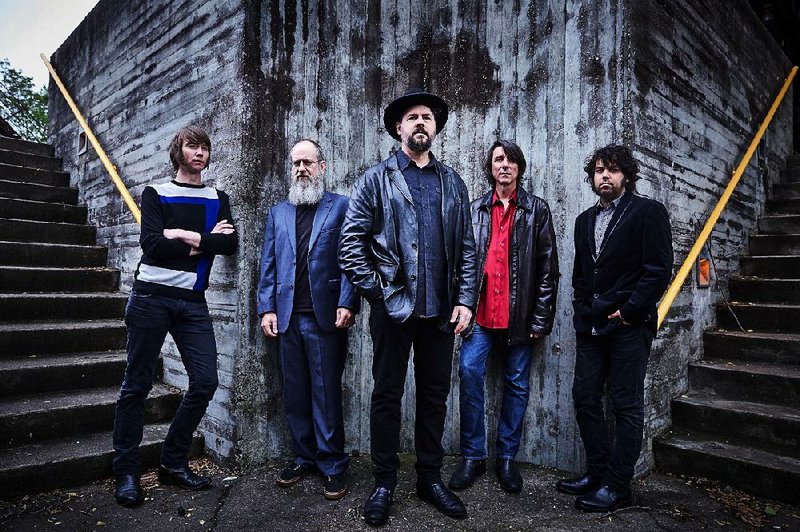 Drive-By Truckers — Matt Patton (from left), Brad Morgan, Patterson Hood, Mike Cooley and Jay Gonzalez — play the Rev Room in Little Rock today. 