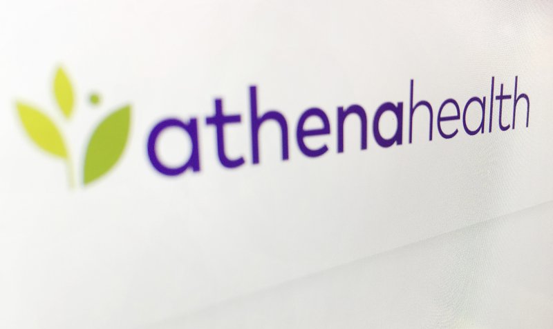 A logo for athenahealth is displayed on a computer Monday, Nov. 12, 2018, in New York. Athenahealth shares soared Monday after the struggling medical billing software maker received a $5.7 billion cash buyout offer. (AP Photo)