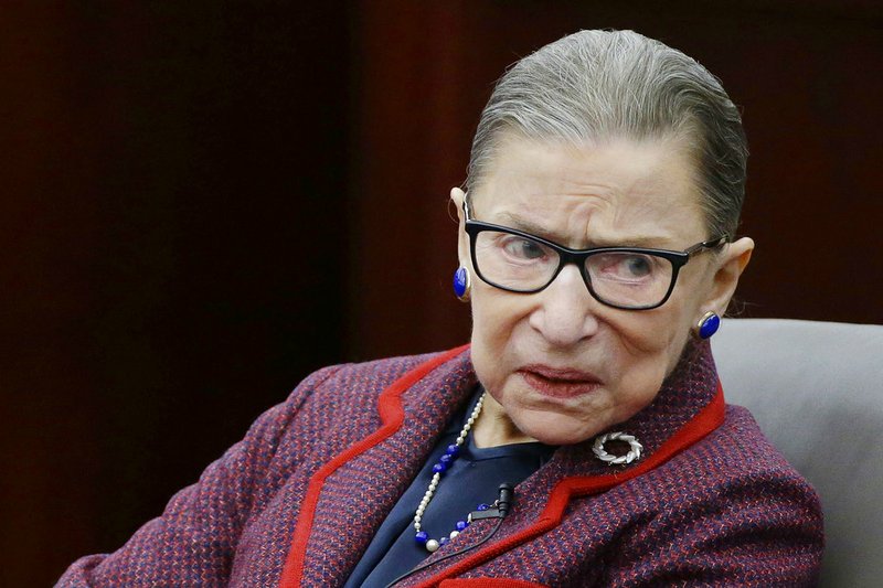 In this Jan. 30, 2018 photo, Supreme Court Justice Ruth Bader Ginsburg participates in a "fireside chat" in the Bruce M. Selya Appellate Courtroom at the Roger William University Law School in Bristol, R.I. (AP Photo/Stephan Savoia)