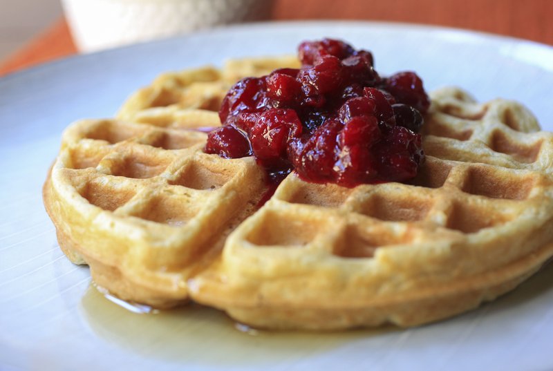 Brown Sugar Waffles With Orange-Ginger Cranberry Compote