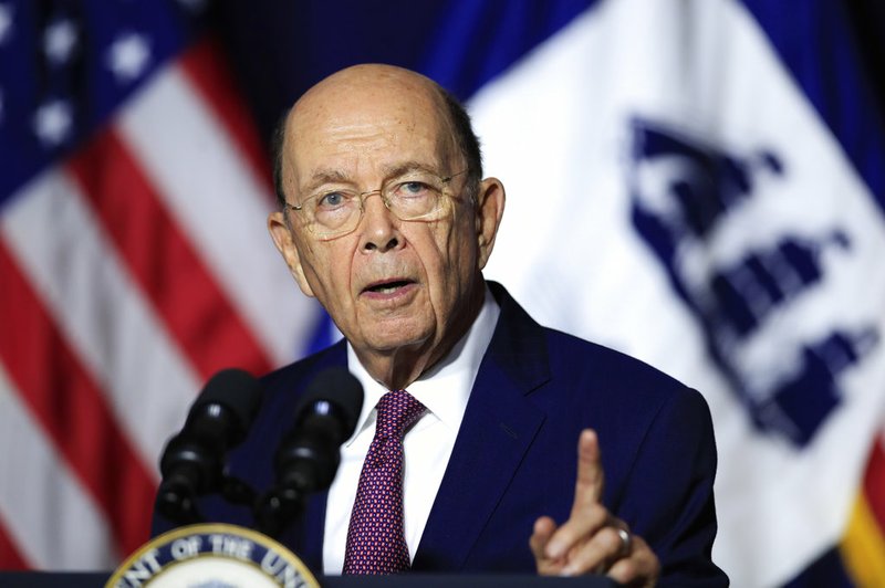 In this July 16, 2018, file photo, Department of Commerce Secretary Wilbur Ross speaks to employees of the Department of Commerce in Washington. 