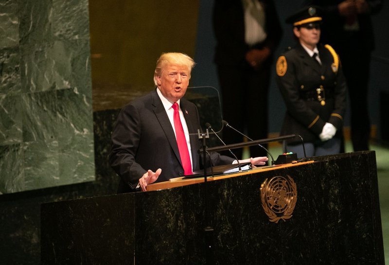 President Donald Trump speaks during the UN General Assembly meeting in New York, on Sept. 25, 2018. 