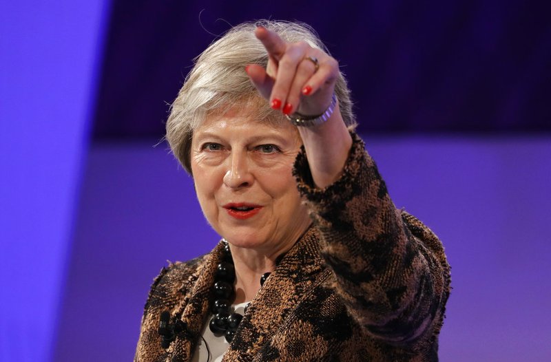 Britain's Prime Minister Theresa May delivers a speech at the CBI annual conference in London, Monday, Nov. 19, 2018. Theresa May said in a speech to business lobby group the Confederation of British Industry that the deal "fulfils the wishes of the British people" to leave the EU, by taking back control of the U.K.'s laws, money and borders. (AP Photo/Kirsty Wigglesworth)