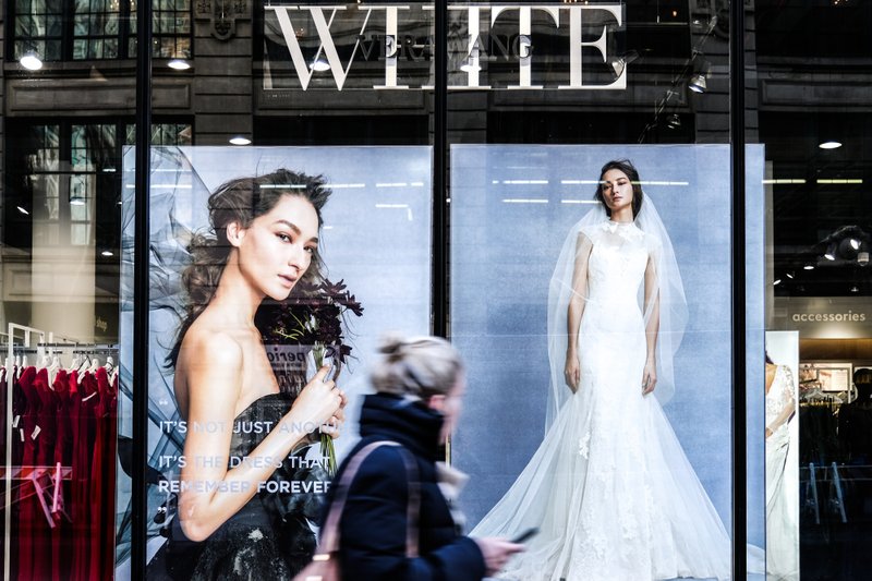 A pedestrian passes in front of a David's Bridal store in New York on Nov. 14, 2018. MUST CREDIT: Bloomberg photo by Jeenah Moon.