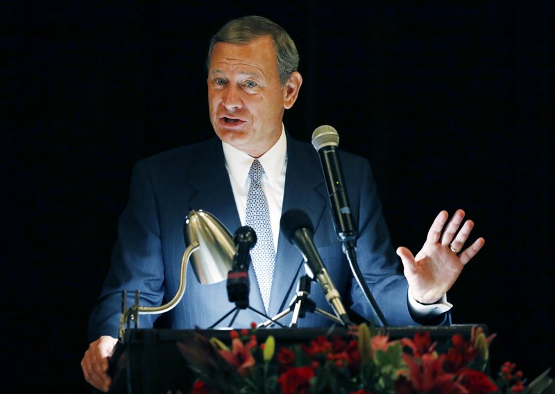  In this Sept. 27, 2017 file photo, Chief Justice John Roberts speaks during the Bicentennial of Mississippi's Judiciary and Legal Profession Banquet in Jackson, Miss. 