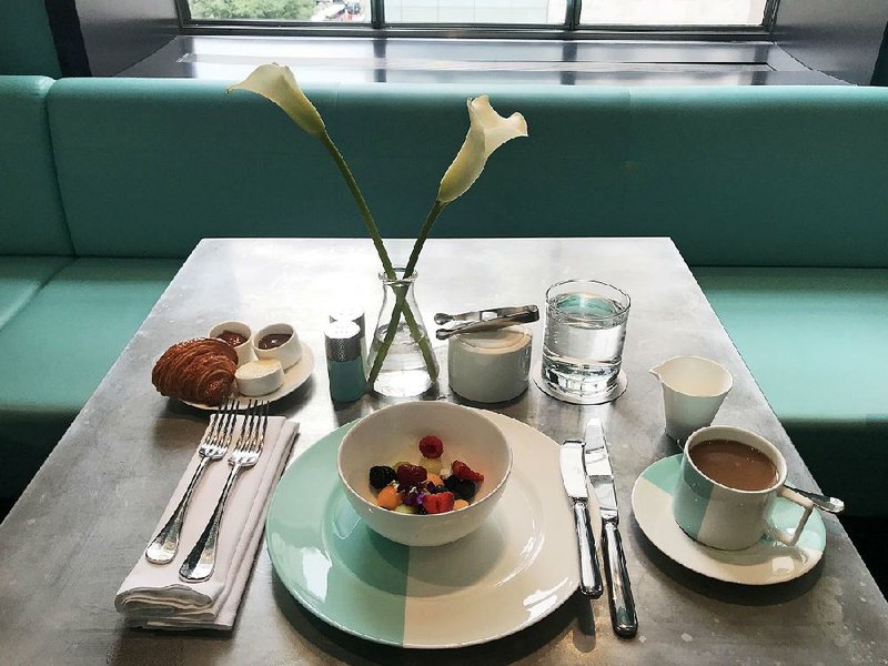 Breakfast at Tiffany includes a choice  of  coffee  or  tea, with  seasonal  fruit and  a  croissant  with  honey  butter, Nutella  and fruit  preserves. Guests  also  have  the  choice  of  a  smoked  salmon and bagel stack, coddled egg,  avocado toast or a buttermilk waffle. 