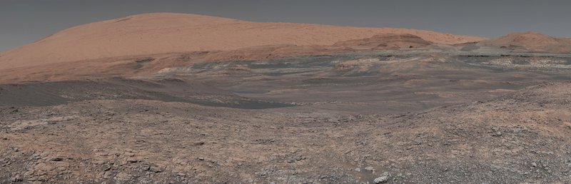 This image provided by NASA, assembled from a series of January 2018 photos made by the Mars Curiosity rover, shows an uphill view of Mount Sharp, which Curiosity had been climbing. (NASA/JPL-Caltech/MSSS via AP, File)