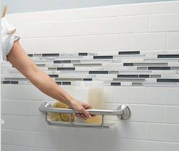 Moen makes a grab bar shelf combination that sells for about $40