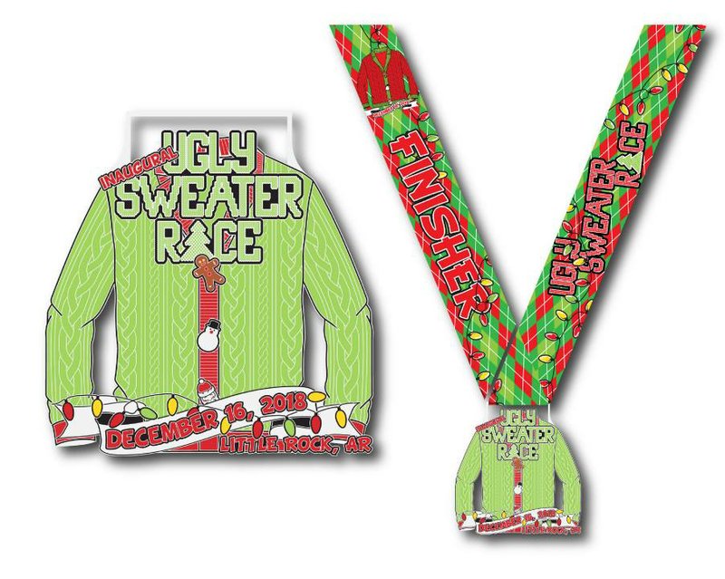 Spot-on-theme medal for Little Rock Parks and Recreation’s inaugural Ugly Sweater Race.