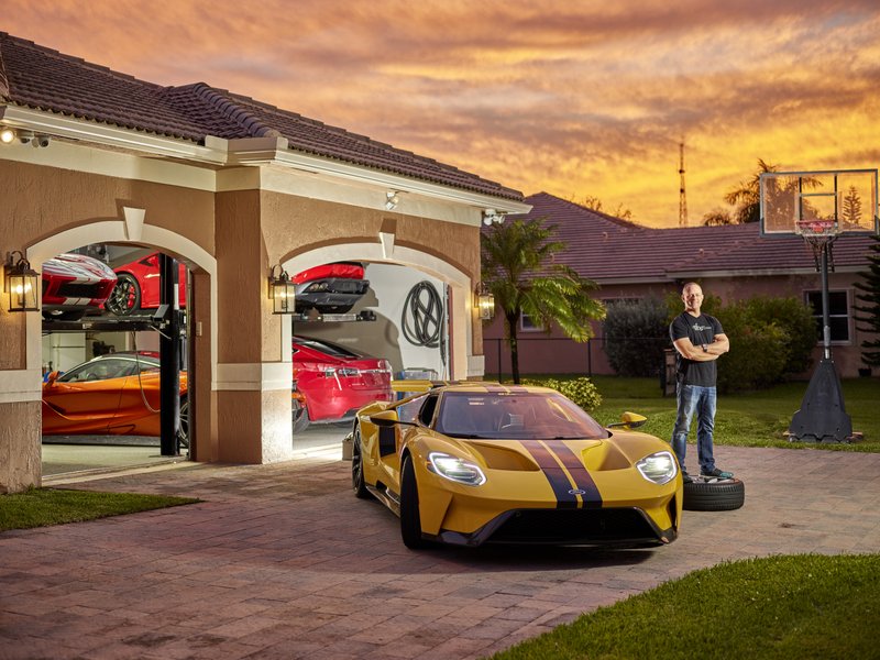 Brooks Weisblat, who runs the drag-racing website DragTimes.com, got lifts to help store his vehicles when his three-car garage in Florida wasn't enough. MUST CREDIT: Photo for The Washington Post by Jeffery A. Salter