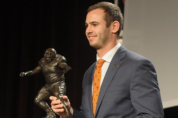Hunter Renfrow, wide receiver at Clemson University, receives Monday, December 3, 2018, the 2018 Burlsworth Trophy at the Northwest Arkansas Convention Center in Springdale. The national award is named after Brandon Burlsworth, a former walk-on at the University of Arkansas, and honors the athletic accomplishments of the walk-on student athlete.