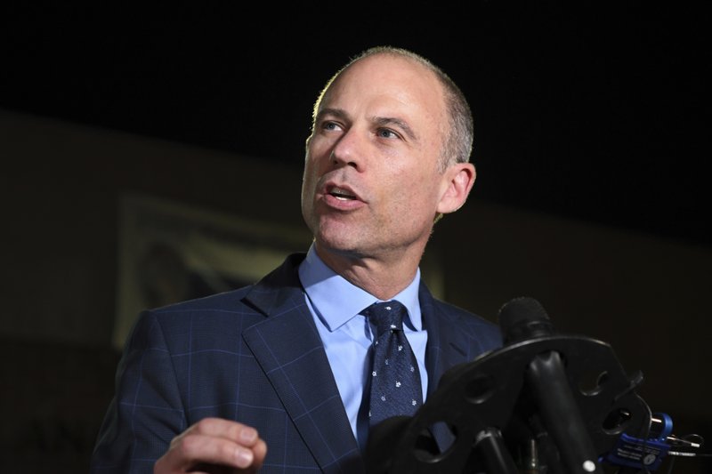 The Associated Press BIG BILLS: In this Nov. 14 file photo Michael Avenatti speaks to the media outside the Los Angeles Police Department Pacific Division after posting bail for a felony domestic violence charge. Attorneys for President Trump want a Los Angeles judge to award $340,000 in legal fees for successfully defending him against defamation claims by porn actress Stormy Daniels. Attorneys are due in Los Angeles federal court Monday to make their case that gamesmanship by Daniels' lawyer, Avenatti, led to big bills.