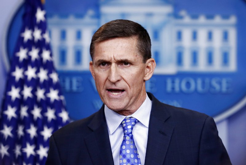 In this Feb. 1, 2017 file photo, former National Security Adviser Michael Flynn speaks during the daily news briefing at the White House in Washington. 