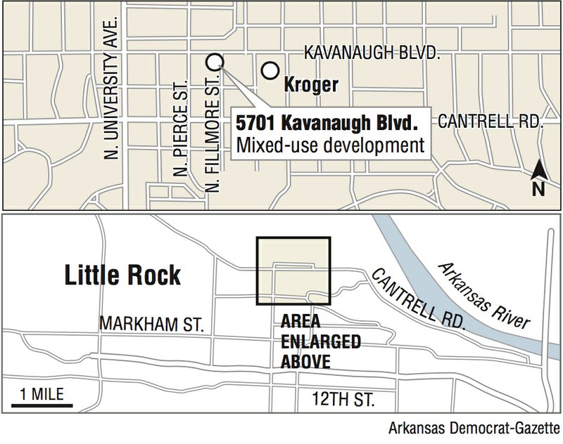 A map showing a proposal for mixed-use development along Kavanaugh Boulevard.