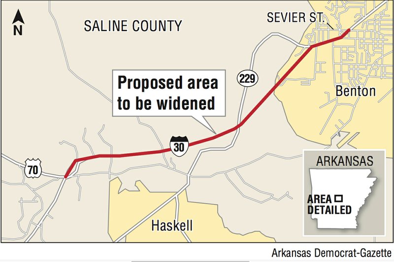 A map showing proposed I-30 changes in Saline County.